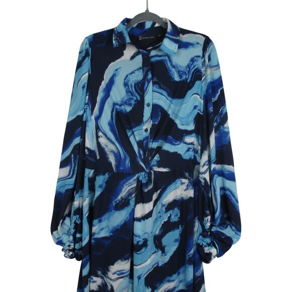 New York & Company Shirtdress Maxi 0 Statement Sleeve Twist-Front Boho Office - Picture 4 of 8